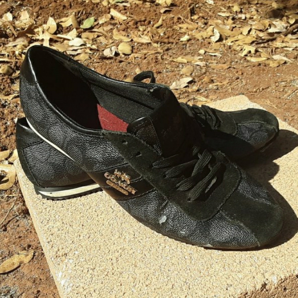 Coach Ivy black and gold logo sneakers